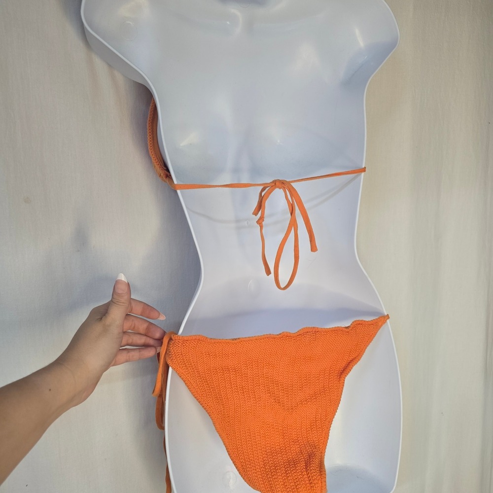PacSun Crochet Bikini Set Women XL Orange Cotton Boho Summer Beachwear - Picture 2 of 5